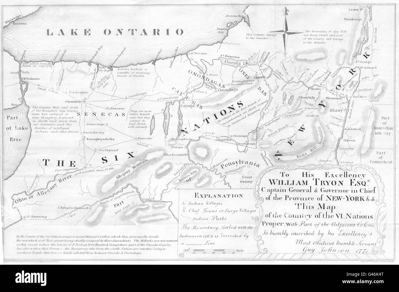 NEW YORK: 6 nations Indian tribes 1771.Oneida Onondaga Cayuga Seneca, 1851 map Stock Photo