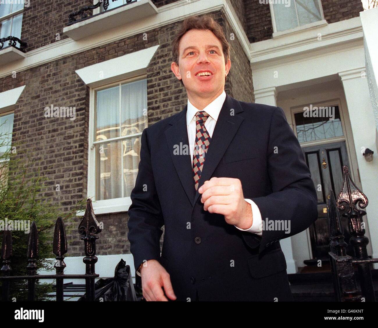 Labour leader Tony Blair leaving his London home this morning (Monday