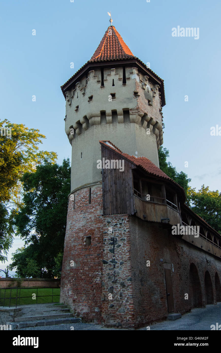 Old City Walls Defence Tower in Sibiu Romania Stock Photo