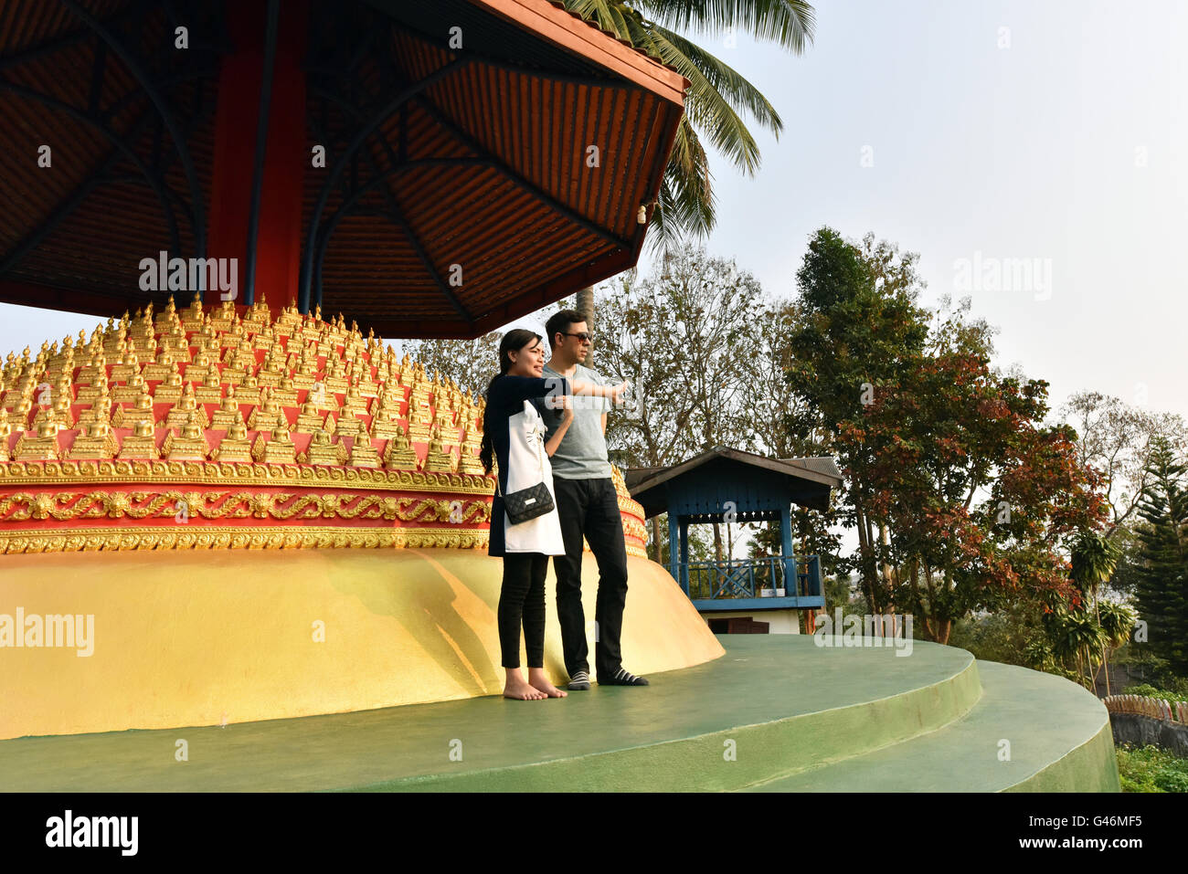 Wat chomkao manilat temple in Huay Xai, capital of Bokeo province Laos Stock Photo