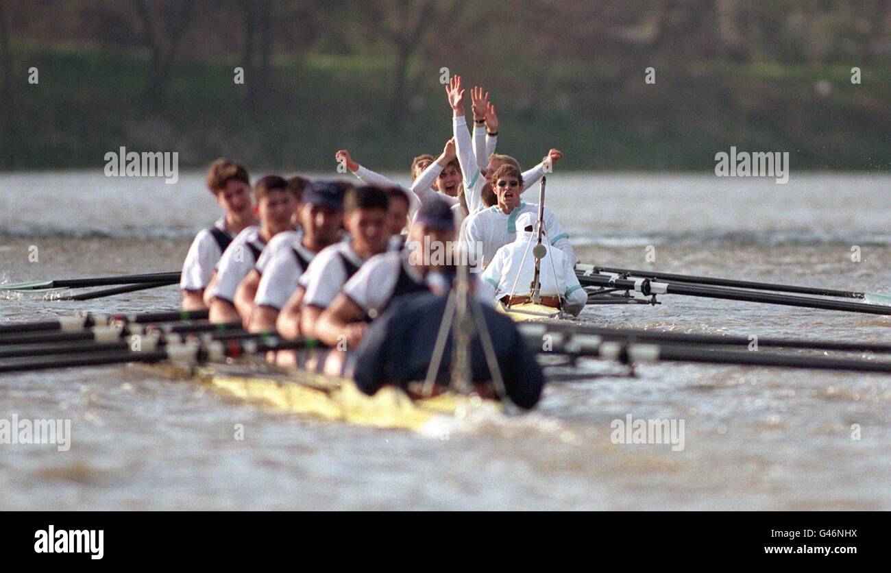 The Cambridge University crew celebrate winning the 143rd annual
