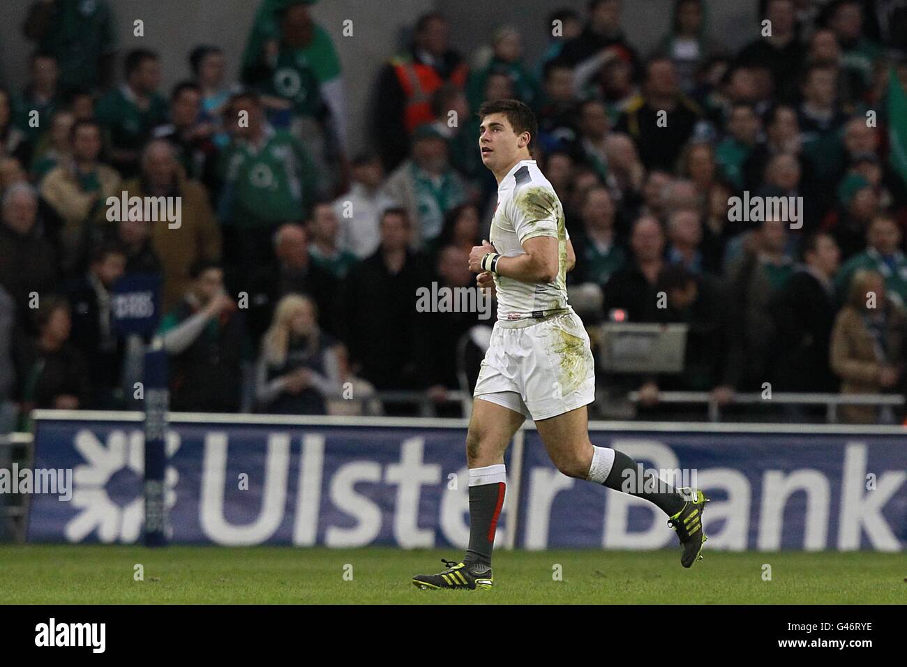 Rugby Union - RBS 6 Nations Championship 2011 - Ireland v England - Aviva Stadium. England's Ben Youngs leaves the pitch after being sin binned Stock Photo