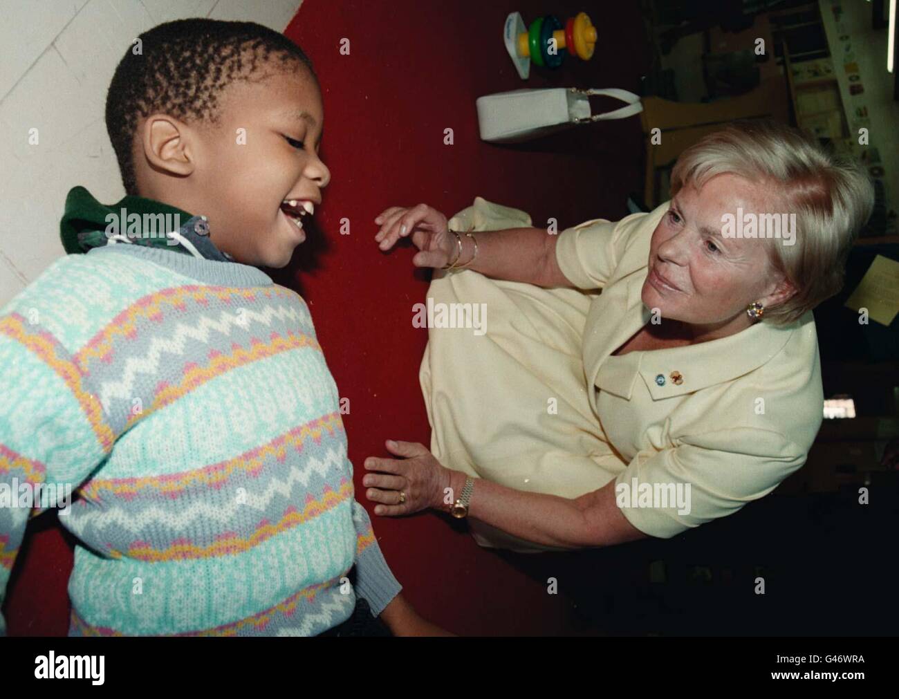 HRH The Duchess of Kent meets a boy at the Philani Nutrition and Rehabilitation Centre in Cape Town South Africa during her six day visit to UNICEF projects as part of her role as Patron of the UK Committee for UNICEF. Picture by Stefan Rousseau Stock Photo