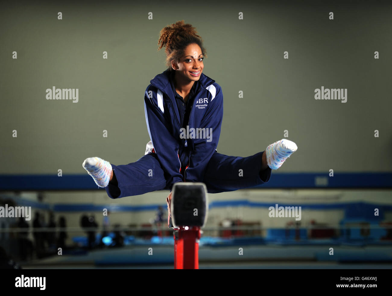 Gymnastics team gb training session lilleshall national sports centre hires stock photography