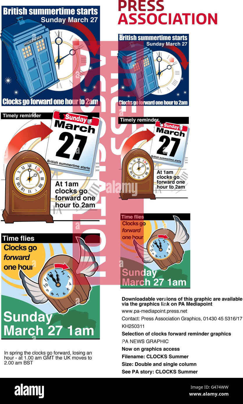 Selection of clocks forward reminder graphics Stock Photo Alamy