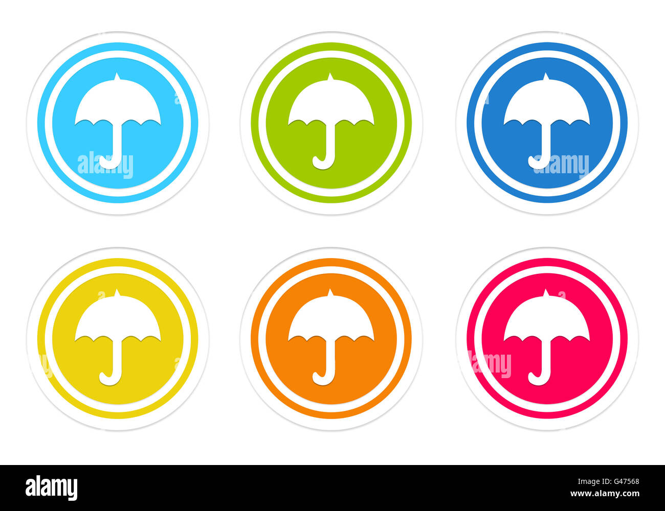 Colorful rounded icons with umbrella symbol in blue, green, yellow