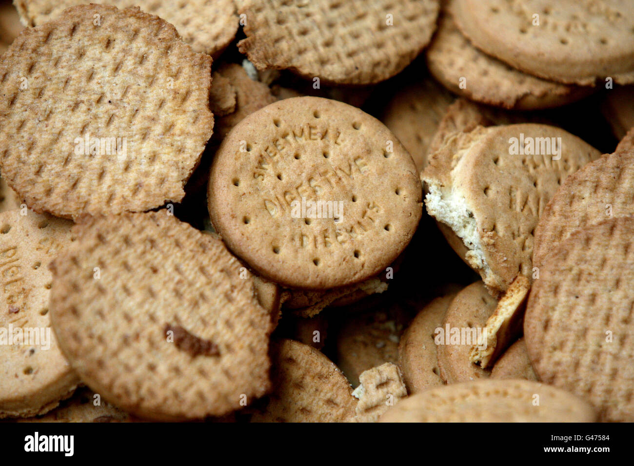 Broken overbaked biscuits at the mcvities biscuit factory in stockport