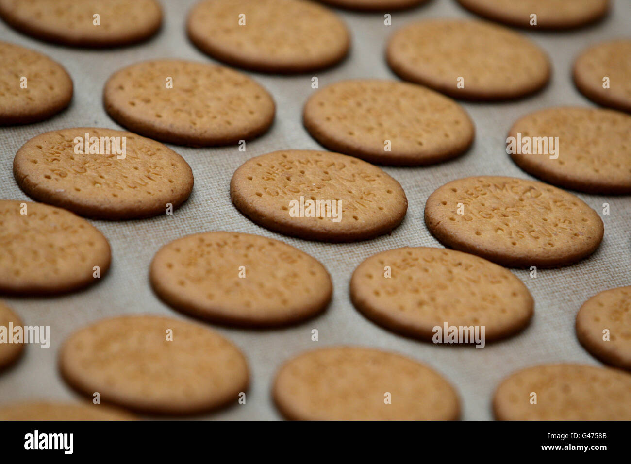 Biscuits on the production line at the McVitie's Biscuit factory in