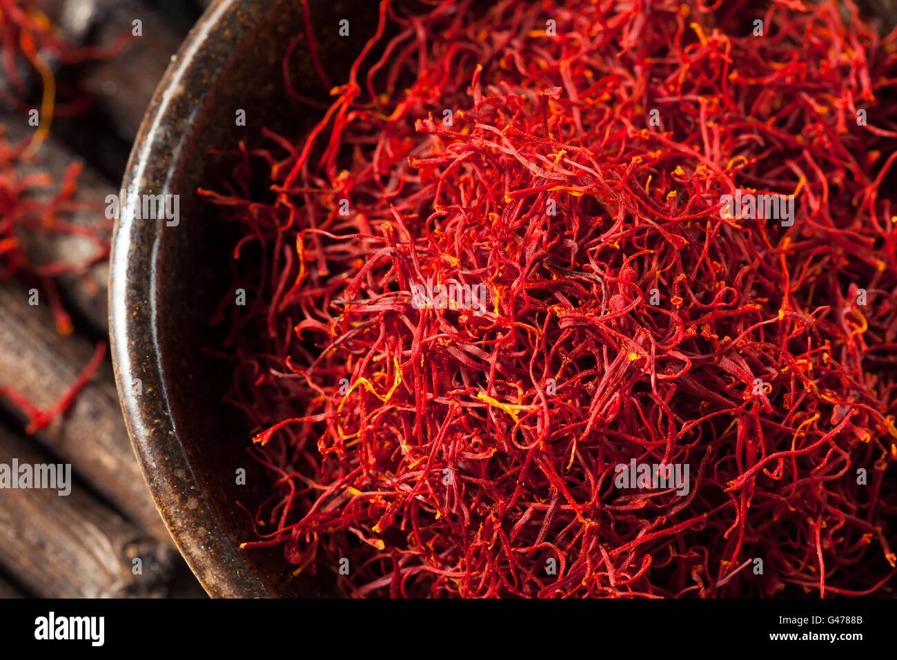 Raw Organic Red Saffron Spice in a Bowl Stock Photo Alamy