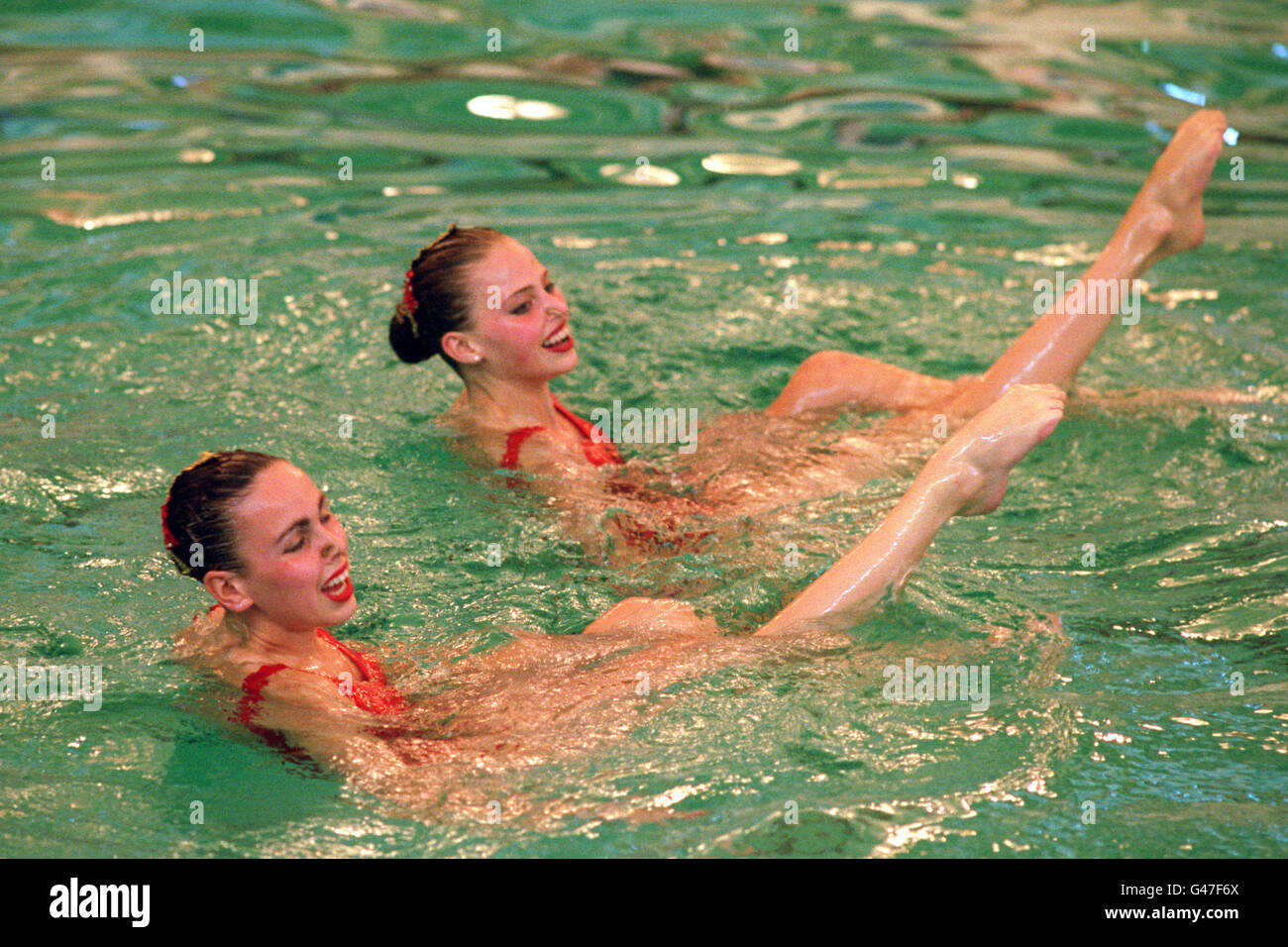 Canada's Claire Carver and Estella Warren mid routine Stock Photo