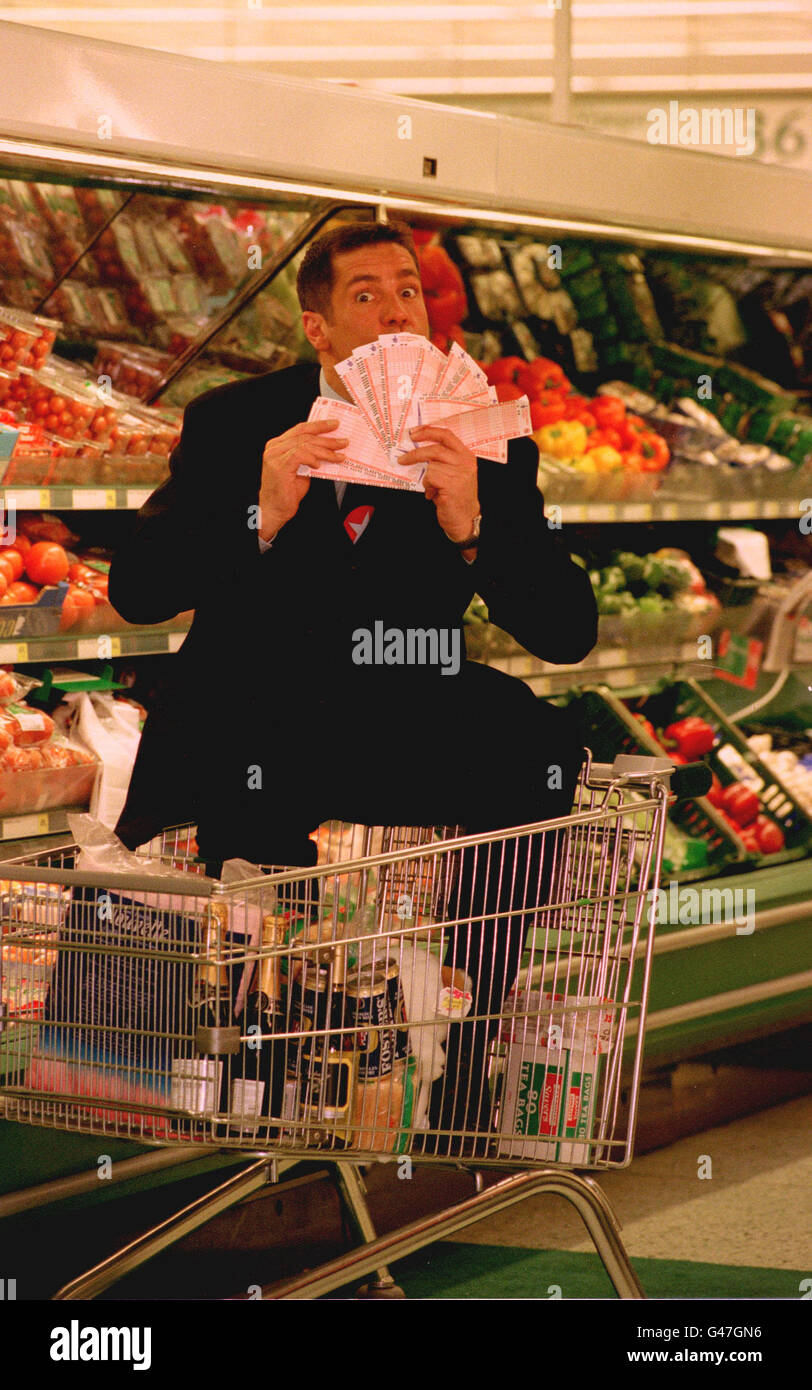 TELEVISION PRESENTER DALE WINTON DOES A SUPERMARKE SWEEP IN BRENT CROSS