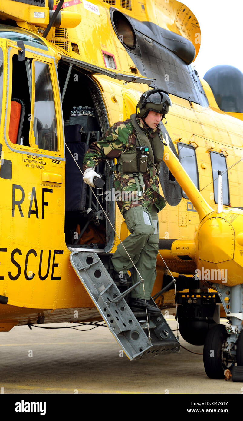 Prince William disembarks a Sea King helicopter at RAF Valley in ...