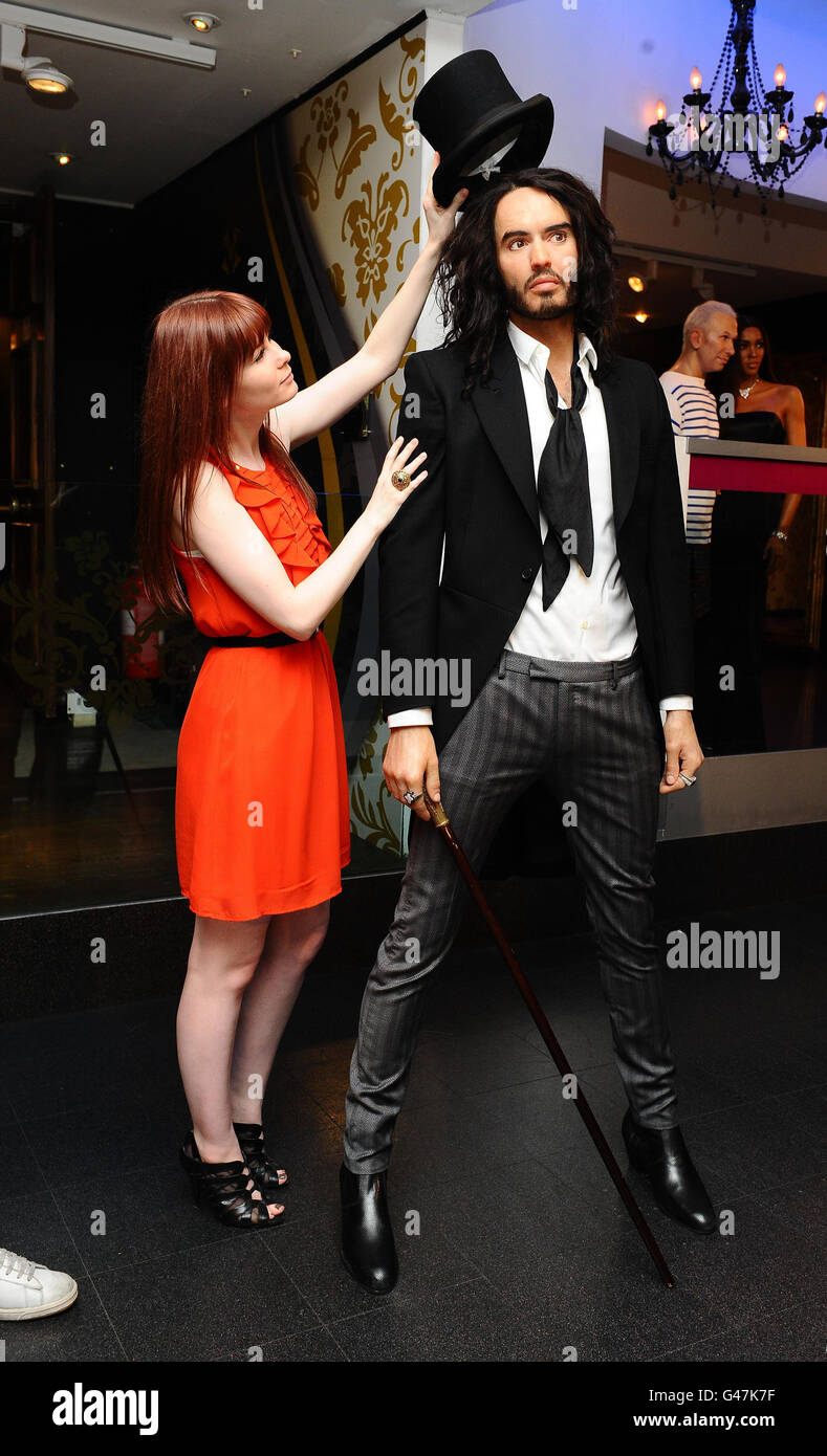 Amy Williams puts the finishing touches to the Russell Brand wax figure to celebrate his role in the upcoming movie Arthur, a remake of the Dudley Moore film, at Madame Tussauds in London. PRESS ASSOCIATIOIN Photo. Picture date: Wednesday April 6, 2011. Photo credit should read: Ian West/PA Wire Stock Photo