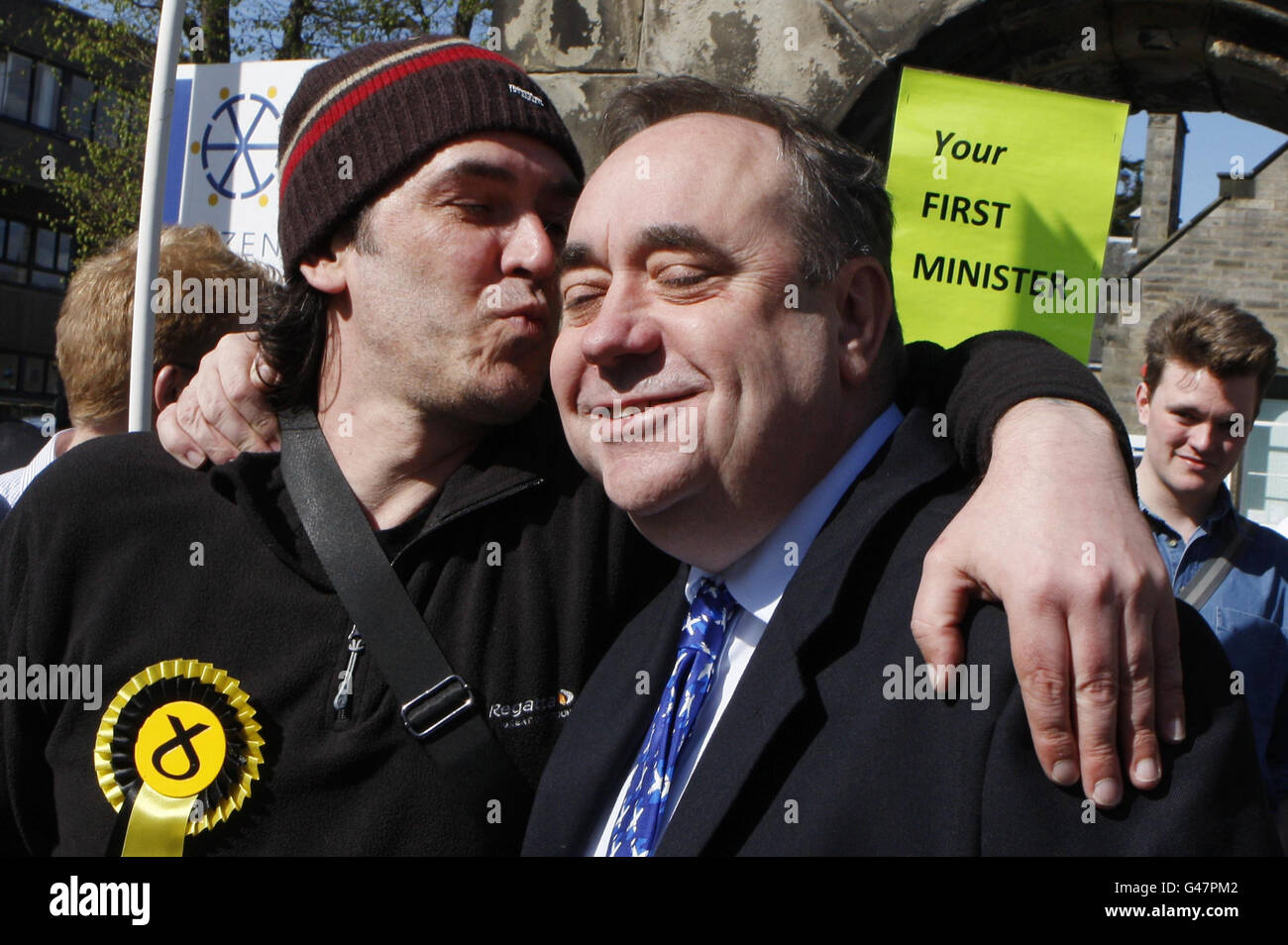 SNP Leader Alex Salmond campaigns in St Andrews in Scotland ahead of the Scottish Parliament election. Stock Photo