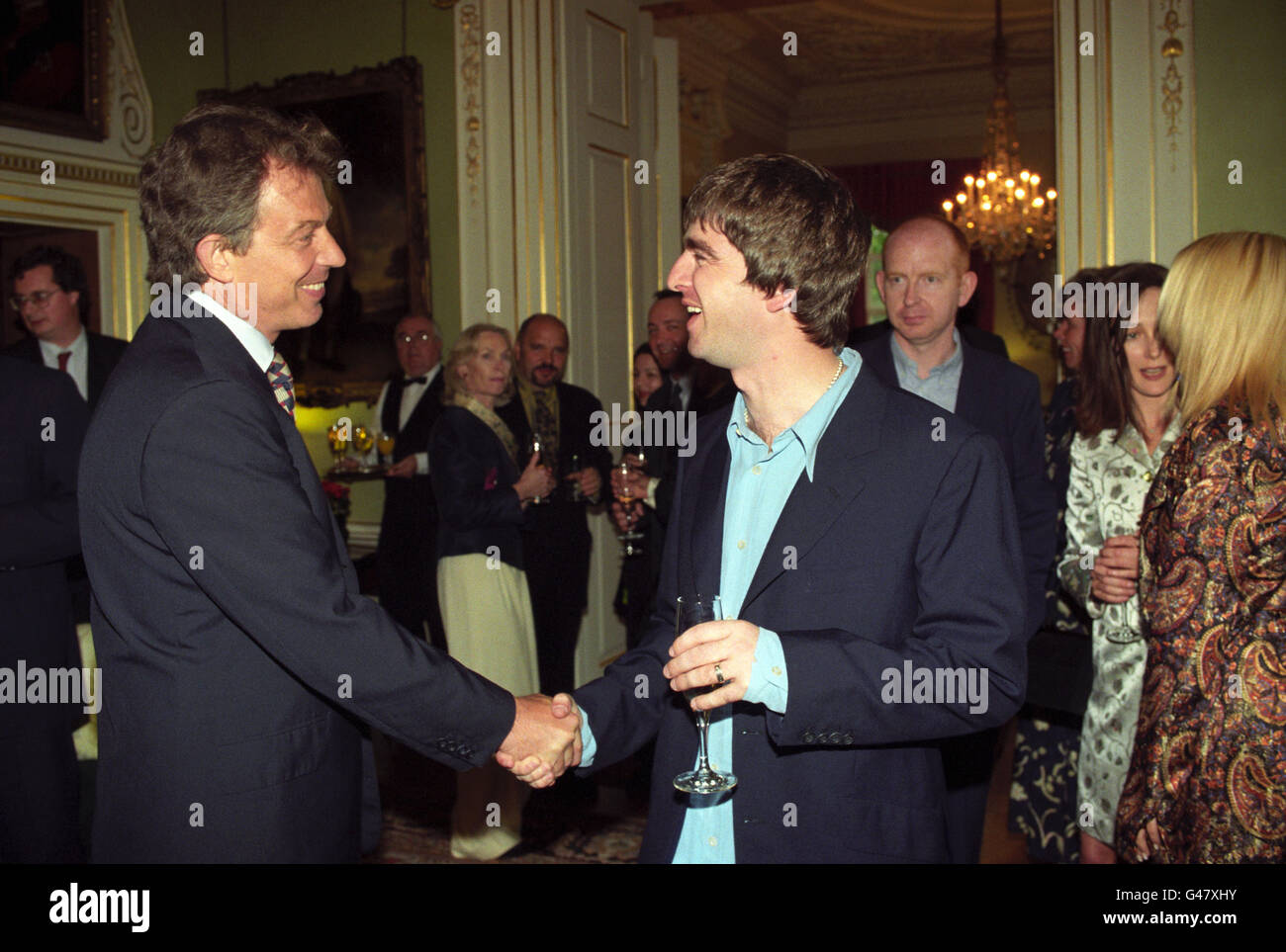 Prime Minister Tony Blair (left) meets Oasis star Noel Gallagher at a