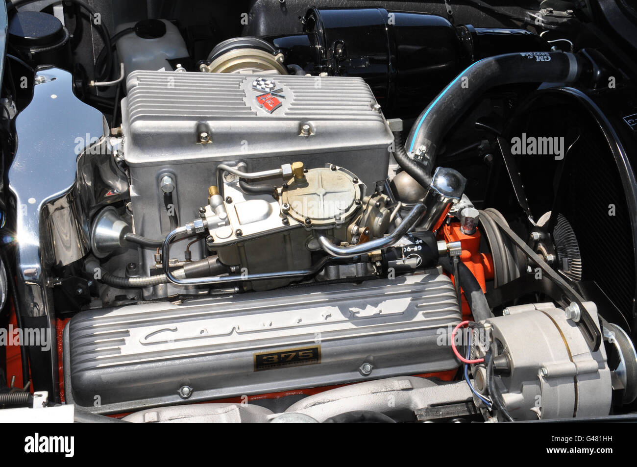 A vintage Fuel Injected Corvette Engine. Stock Photo