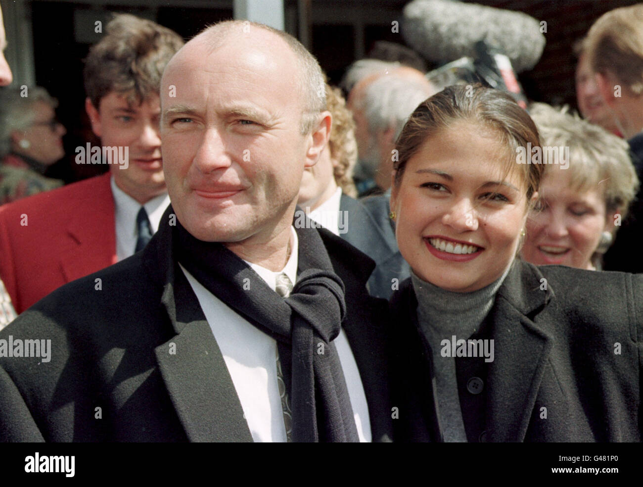 Rock star and actor Phil Collins, who is President of Comic Heritage, and girlfriend Orianne Cevey at the unveiling of the blue plaque in memory of the comic stars at Teddington. 22/7/99: Collins to marry Cevey the weekend of 24/7/99 in Lausanne. Stock Photo