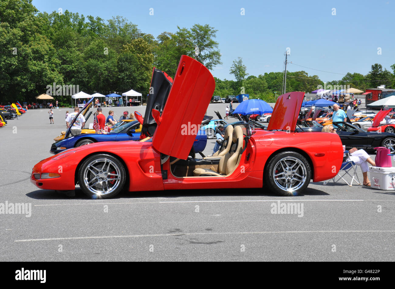 A C5 Corvette with vertical opening doors, at a car show. Stock Photo