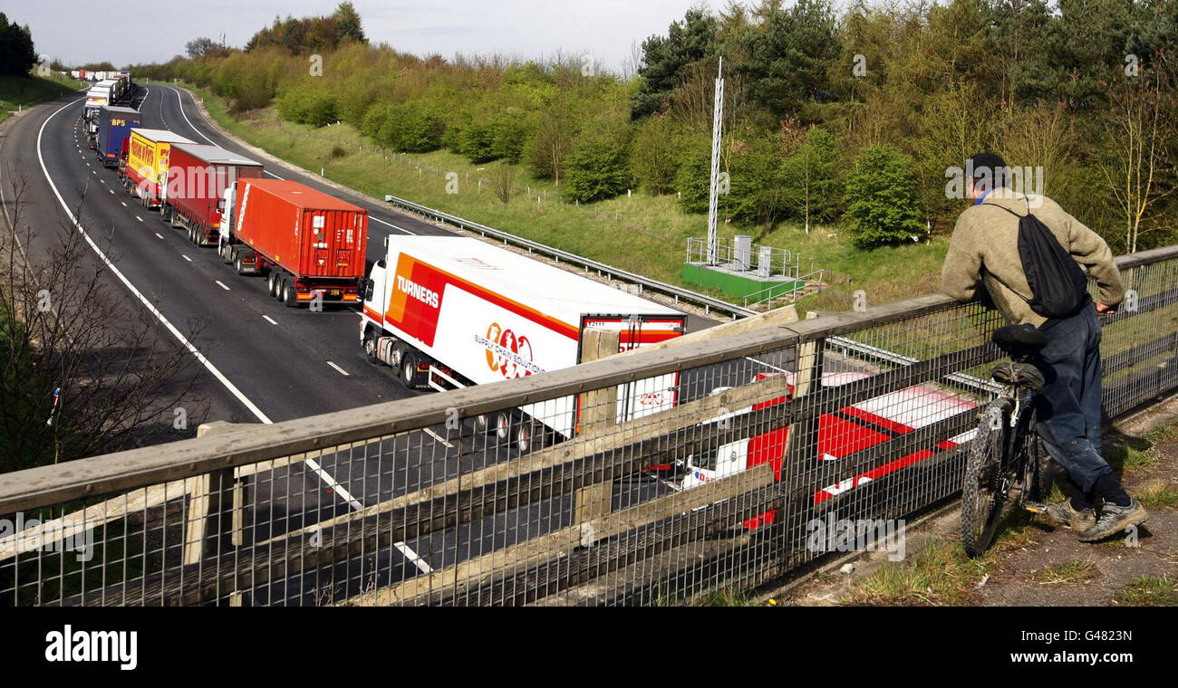 Lorries queue on the M11 after a crash which involved four lorries ...