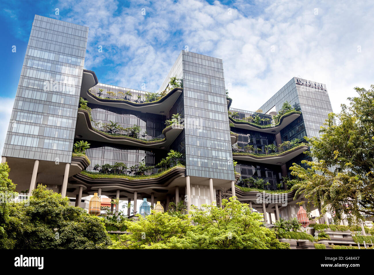 Singapore, Singapore - December 11, 2014: PARKROYAL Hotel in the financial hub of Singapore. With its unique hotel-in-a-garden d Stock Photo