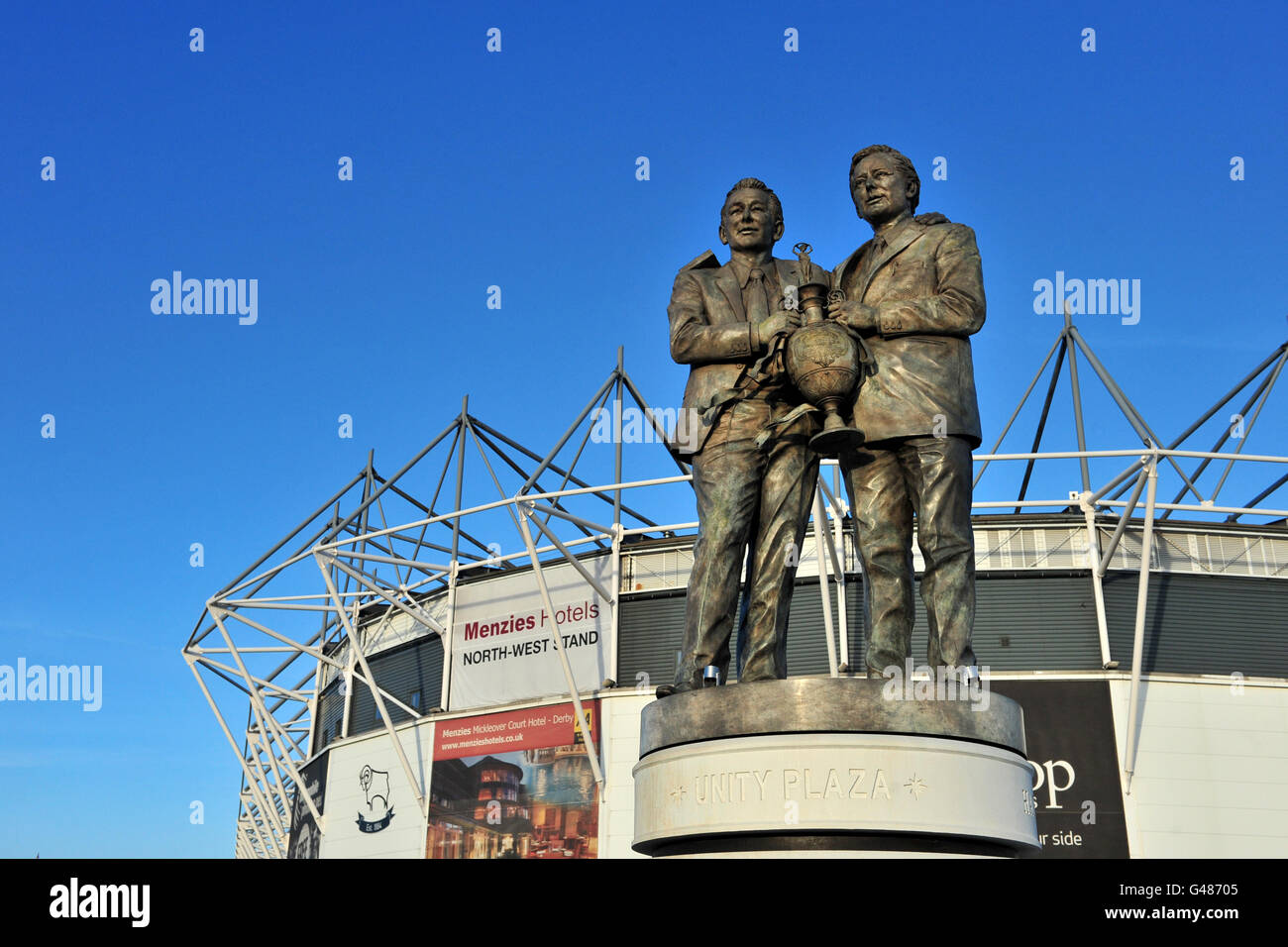 The statue of Derby County's former manager Brian Clough and assistant