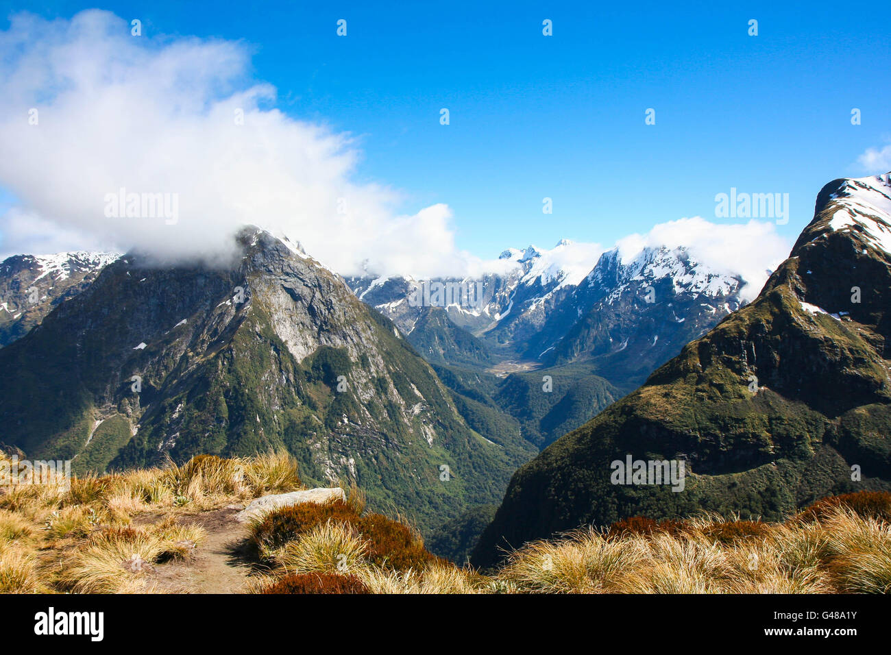 Mackinnon Pass Summit, Milford Track, New Zealand. Horizontal color