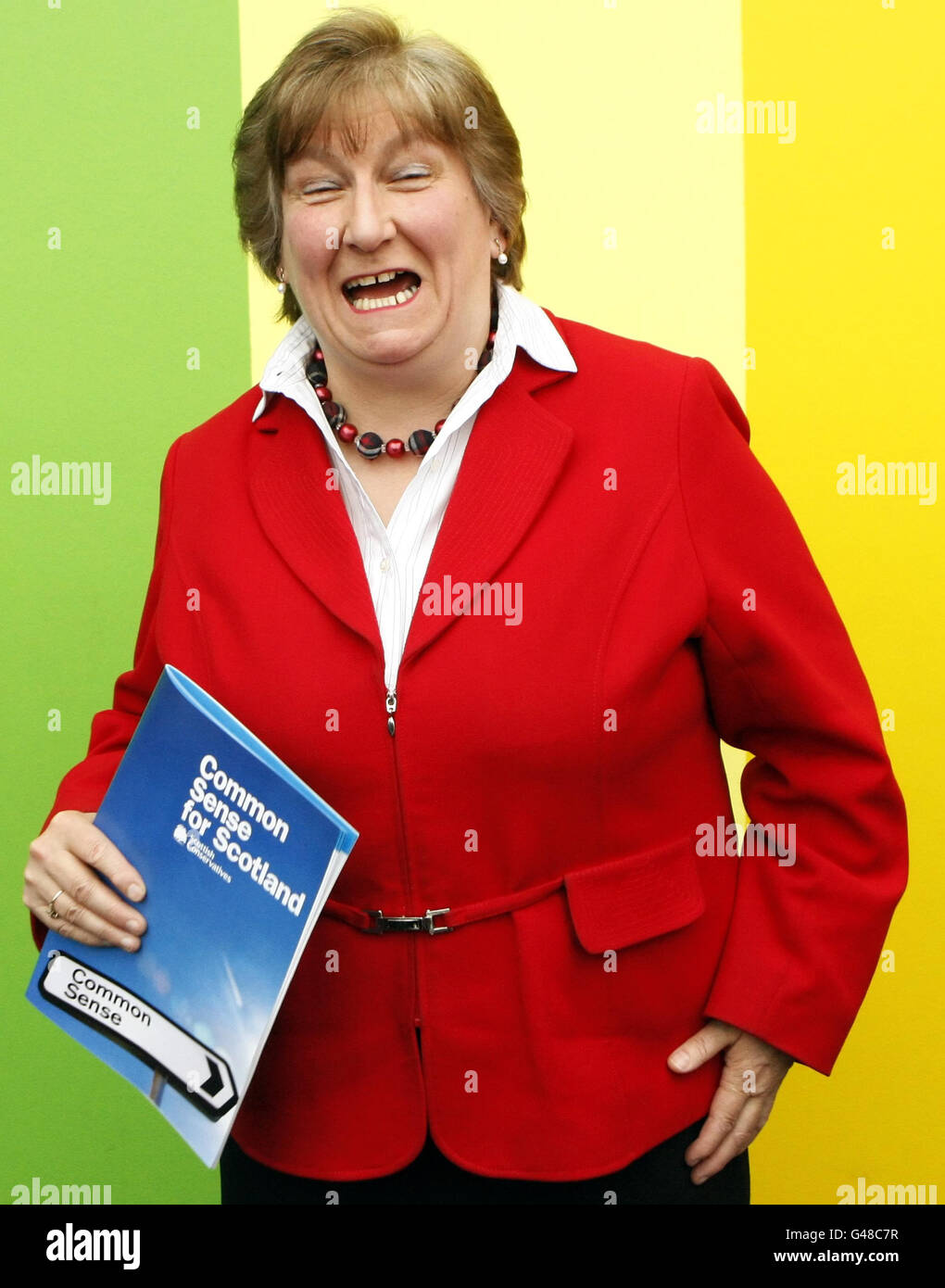 Scottish Tory leader Annabel Goldie unveils her party's manifesto at the Glasgow Science Centre in Scotland. Stock Photo