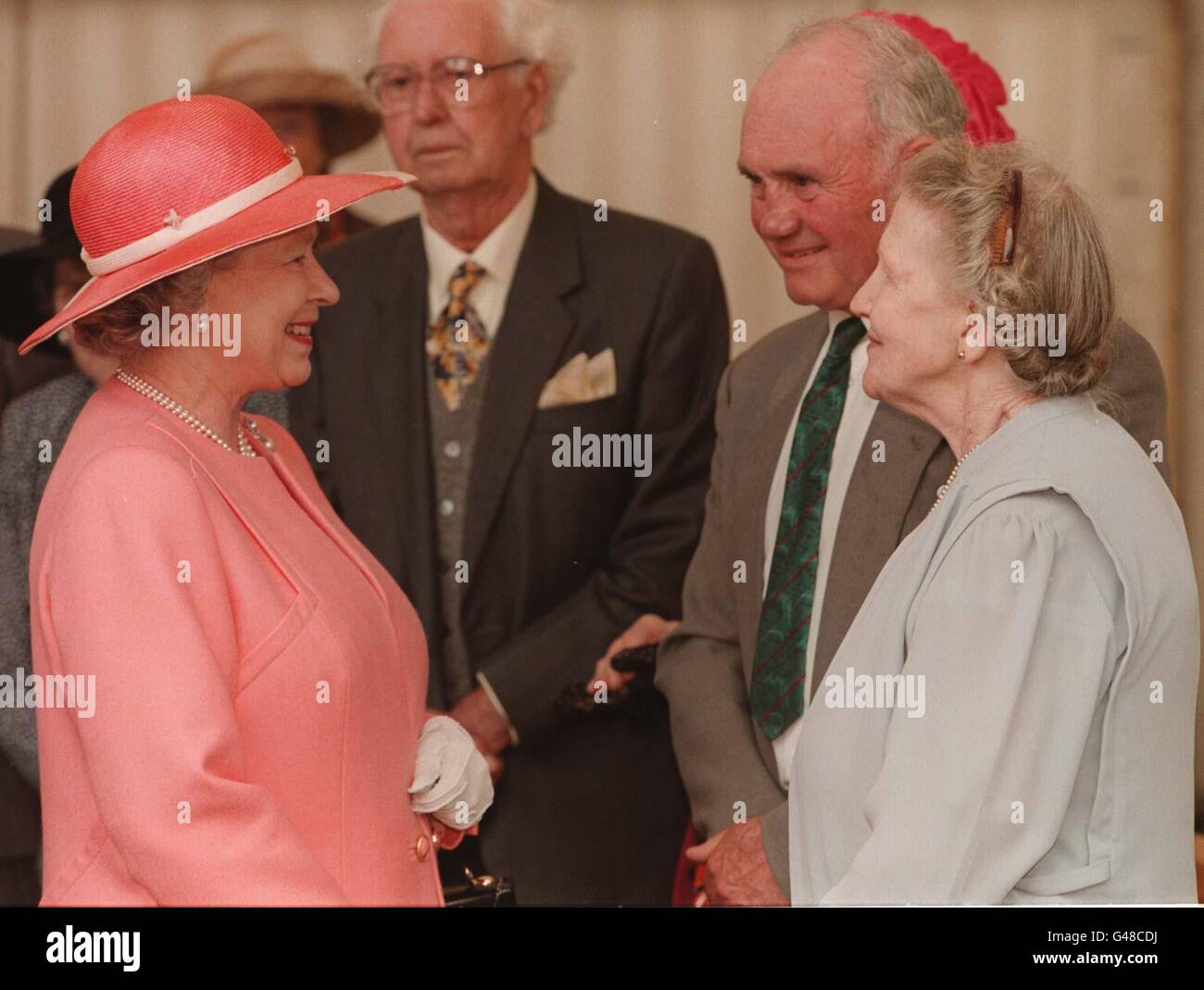 The Queen chats with Mr & Mrs Duffy from Coleraine who share the same