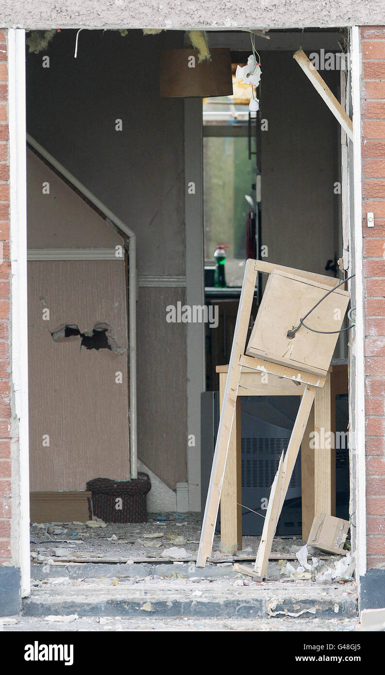 Damage at the scene after the front door of a home in Clondalkin, west