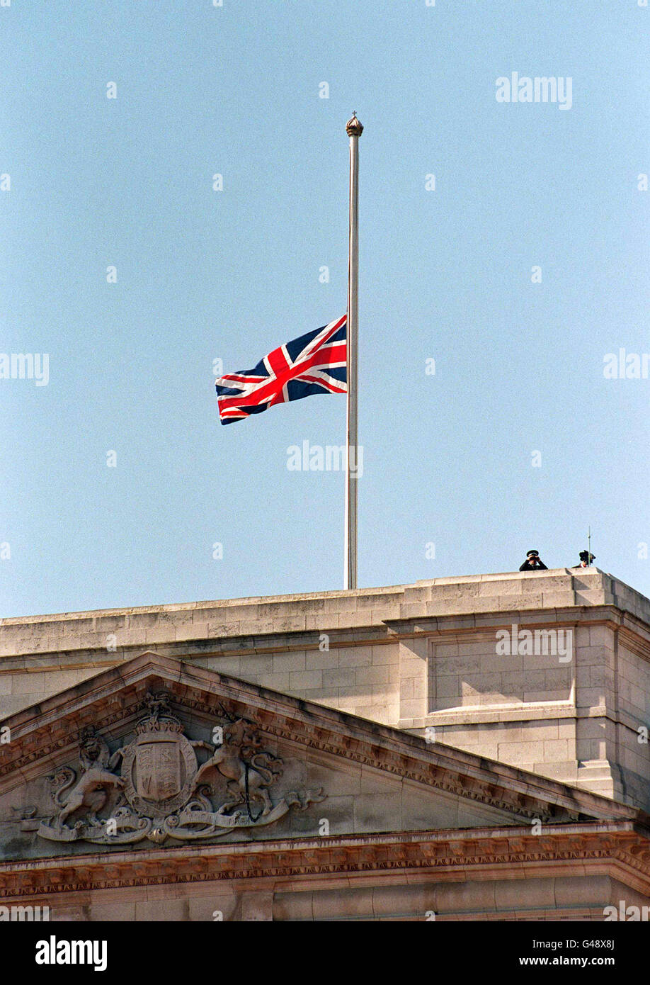 The Union Jack at Buckingham Palace flies at half mast for the first time in history for the