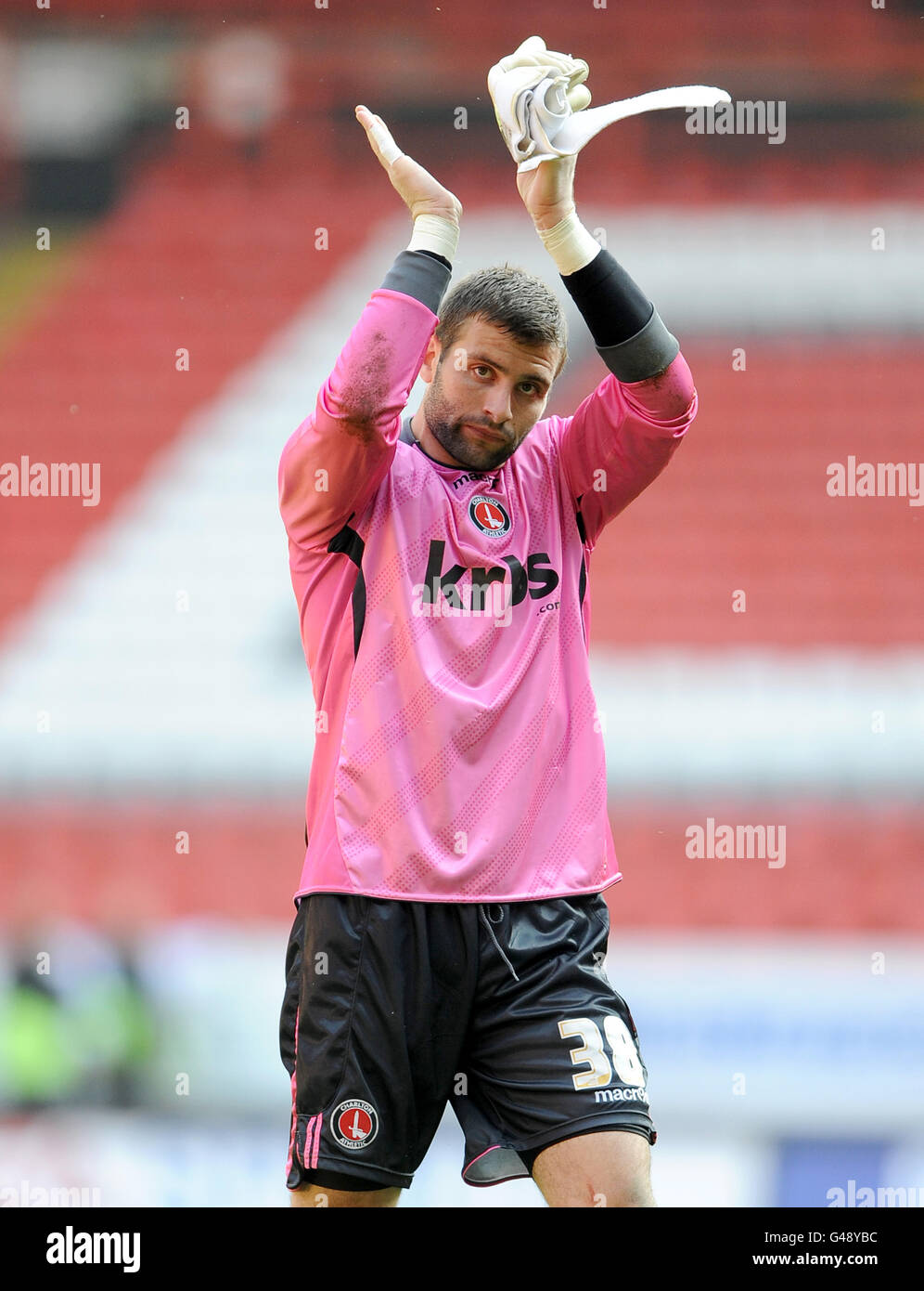 Charlton's John Sullivan celebrates victory during the npower football league One match at The Valley, London. Stock Photo