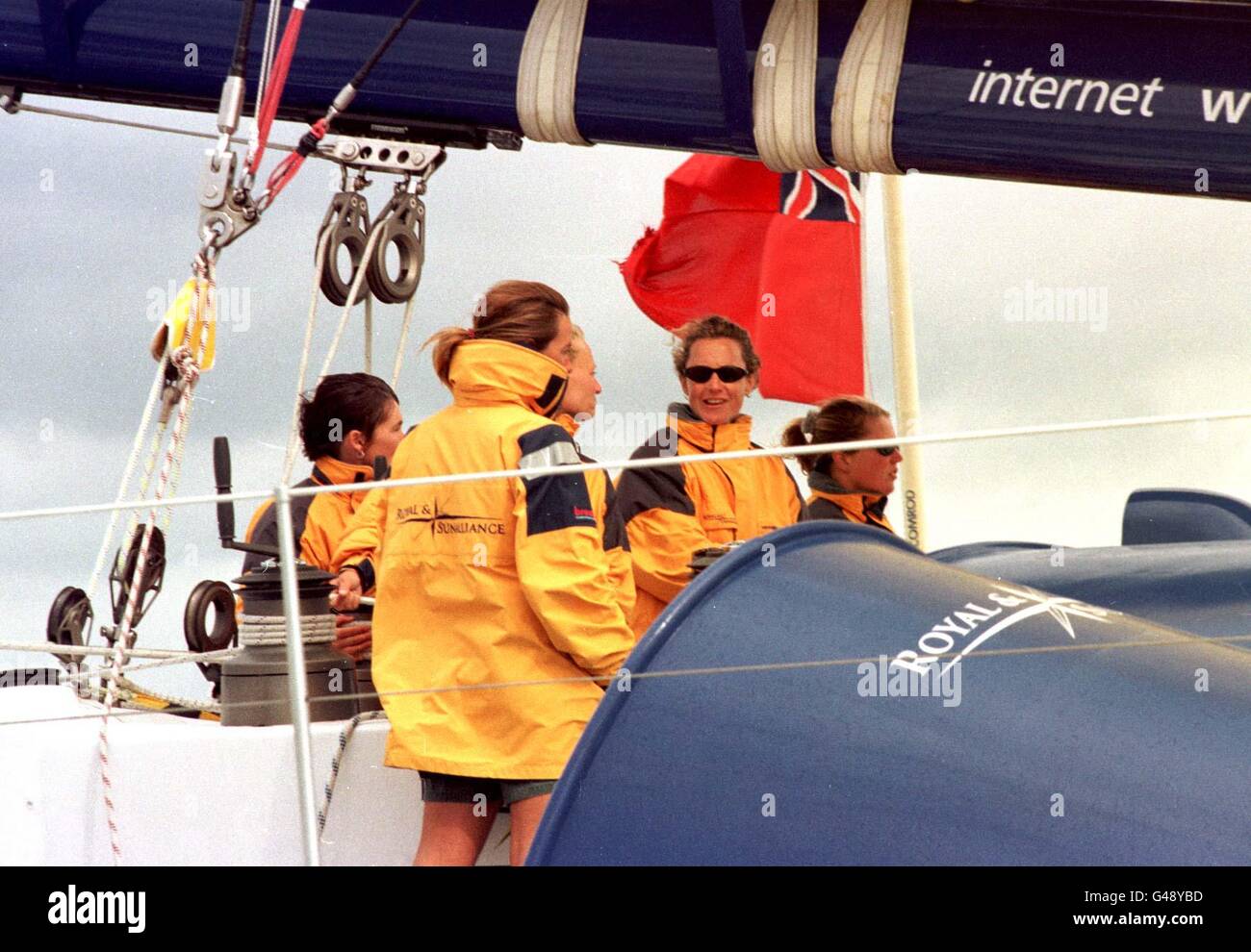 The 92ft Catamaran Royal SunAlliance sailing on Southampton Water with