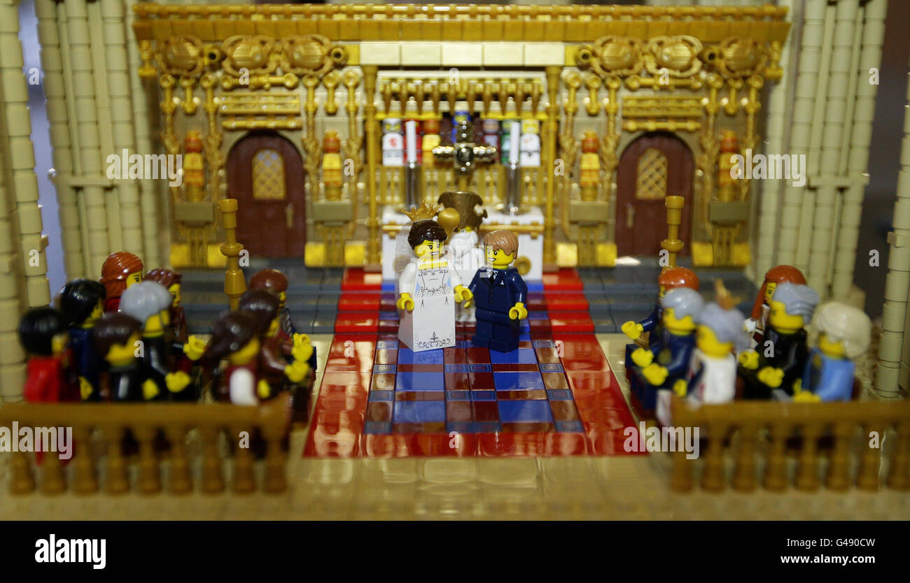 LEGO models of Prince William and Kate Middleton at the altar inside scale model of Westminster Abbey at The of Science and Industry (MOSI) in Manchester Stock Photo - Alamy