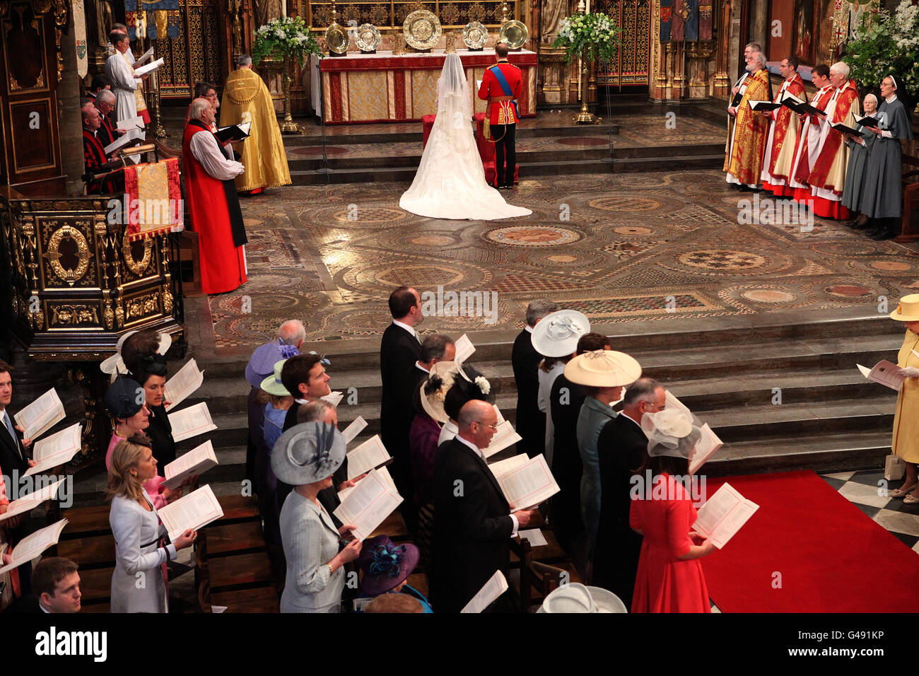 Prince William and and his new bride Kate at the altar of Westminster Abbey, London, during their wedding service. Stock Photo