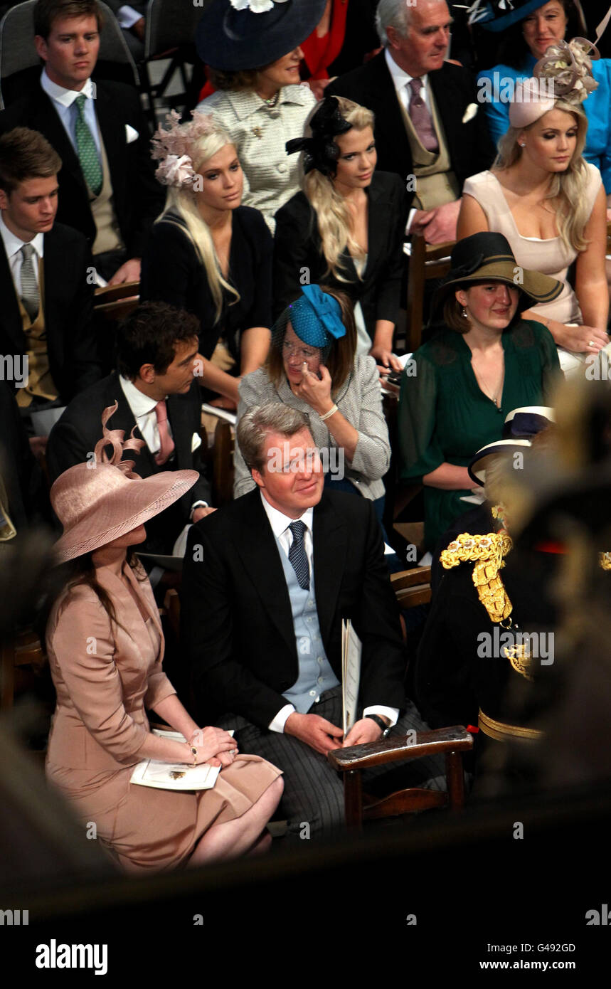 Lady Amelia, Lady Eliza and Lady Kitty and Earl Spencer during the wedding ceremony of Prince William and Kate Middleton in Westminster Abbey, London. Stock Photo