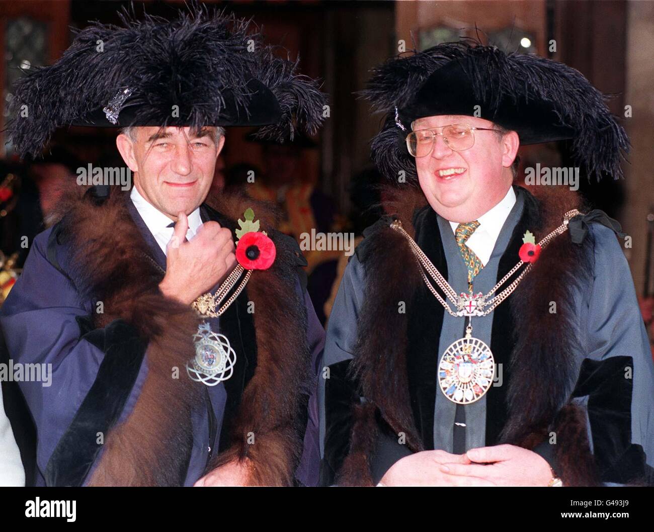 Ex-Lord Mayor of London Sir Roger Cork (right) talks to his successor Alderman Richard Nichols after the post was handed over at a traditional Silent Ceremony in London's Guildhall today (Friday), prior to the Lord Mayor's Show tomorrow. The Lord Mayor has been the elected head of the Corporation of London since 1215. Stock Photo
