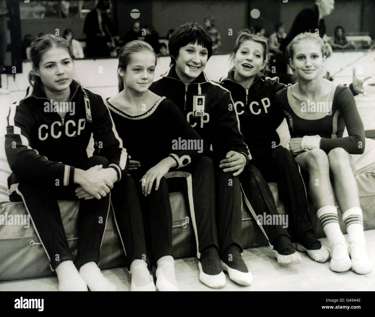 The Russian Women's Gymnast team; from left, Ludmilla Tourischeva, Olga Koval, Elvira Saadi, Olga Korbut and Lydia Gorbik. Stock Photo