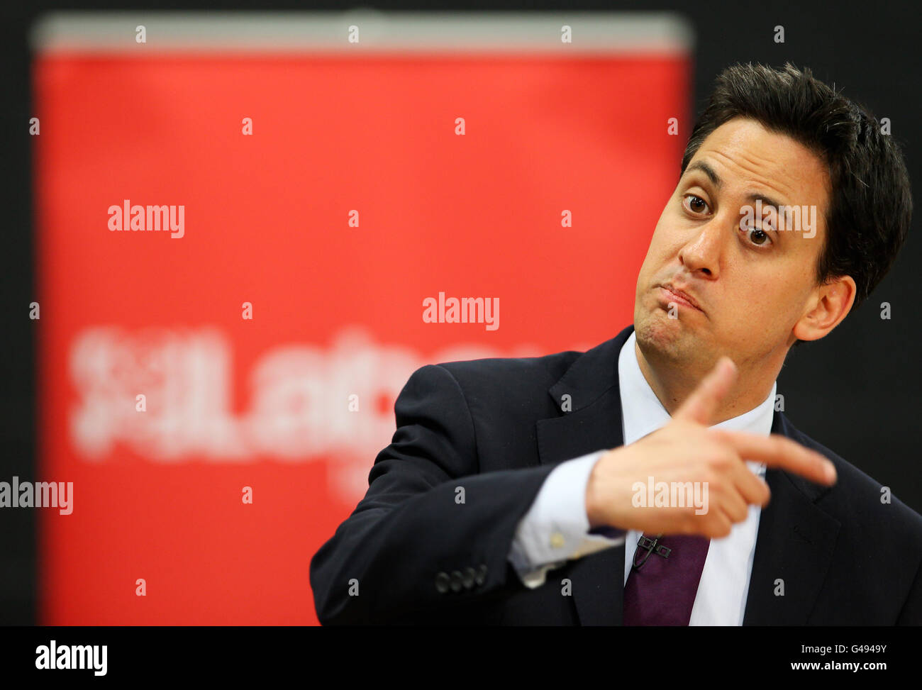 Labour Party leader Ed Miliband speaks during a question and answer session at the Northfleet School for Girls in Northfleet, Kent, ahead of tomorrow's local elections. Stock Photo