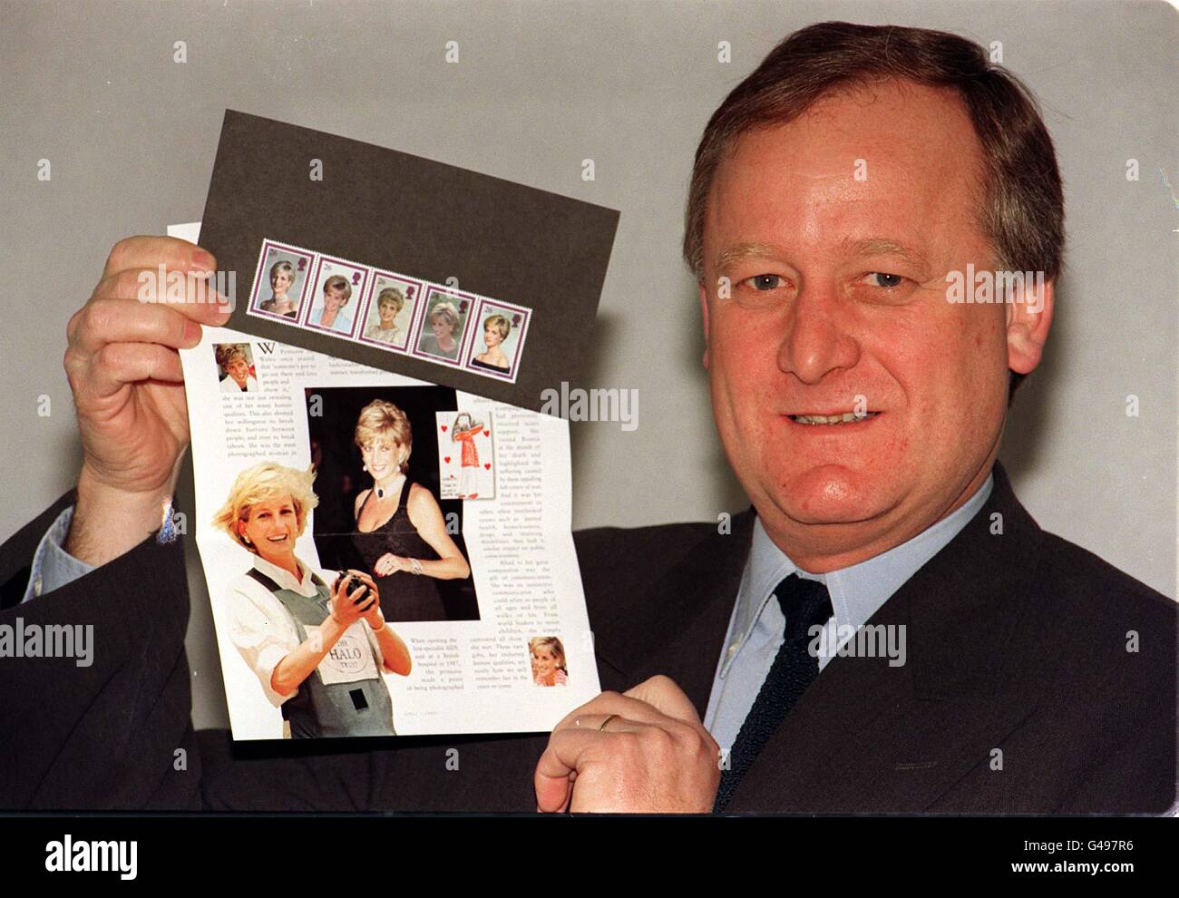 Barry Robinson, Design Director Royal Mail, with the new Royal Mail Diana, Princess of Wales tribute stamps, which he designed within a week of her death on August 31st 1997. Photo by John Stillwell/PA Stock Photo
