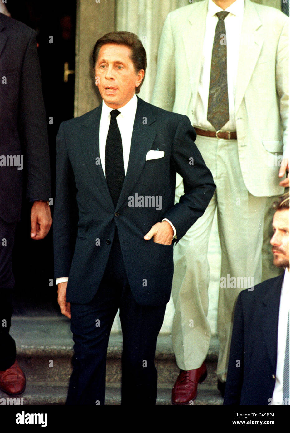 Valentino attends the memorial service of murdered fashion designer Gianni Versace, who was shot in the head outside his Florida home. The service was held in Milan, Italy. Stock Photo