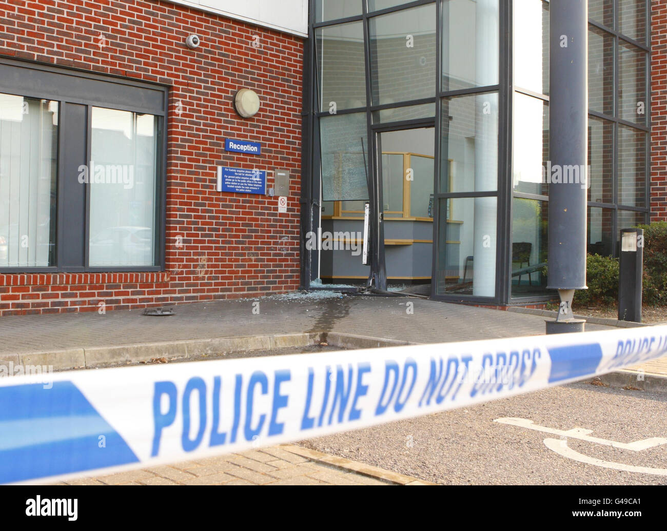 A Sussex Police custody suite in Chichester as a man was arrested after a car was repeatedly driven into the suite today. Stock Photo