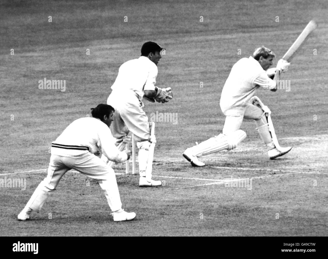 Barry wood lancashire drives a ball from harry latchman hires stock