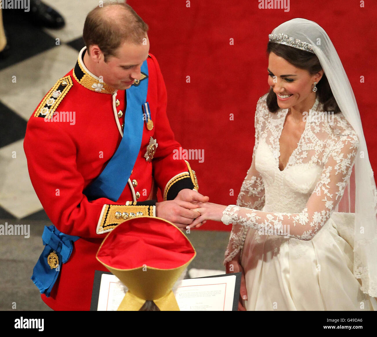 Prince William and Kate Middleton at Westminster Abbey during their wedding service. Stock Photo