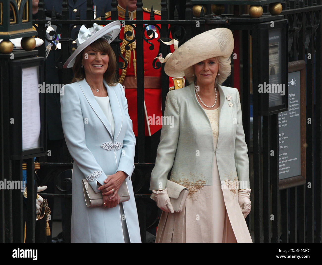 The Duchess of Cornwall (right) and Carole Middleton leave Westminster  Abbey after the wedding between Prince William and Kate Middleton Stock  Photo - Alamy