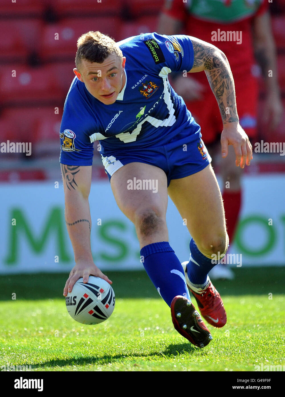 Rugby League - engage Super League - Celtic Crusaders v Wigan Warriors - The Racecourse Ground. Wigan Warriors' Josh Charnley sores a try Stock Photo