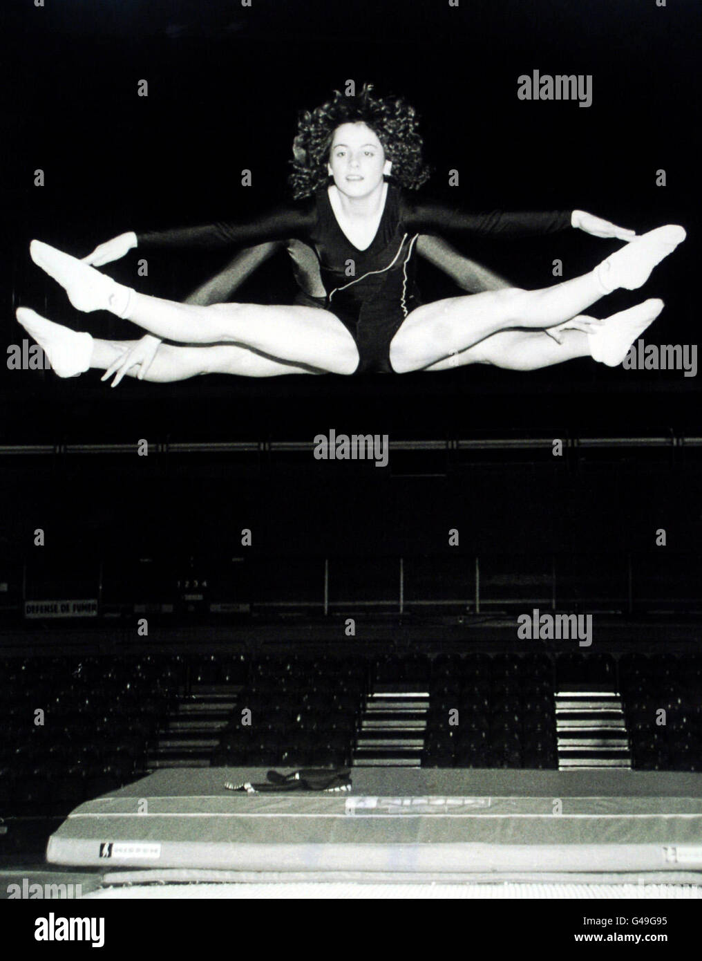 Gymnastics - The Hermesetas Trampoline World Cup - Crystal Palace. Andrea Holmes practising for The Hermesetas Trampoline World Cup at Crystal Palace Stock Photo