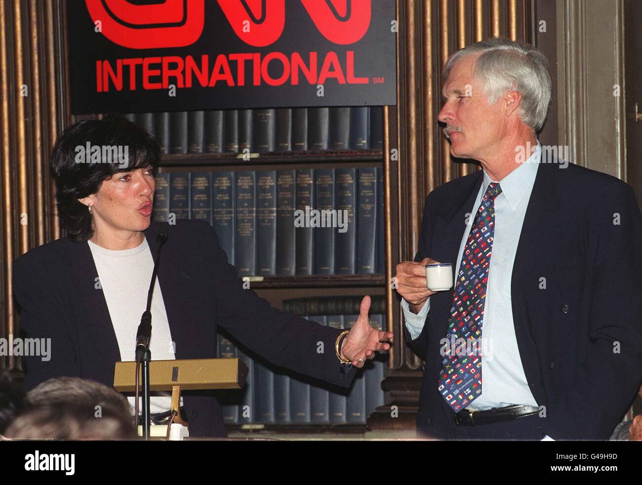 Christiane Amanpour, CNN Chief International Correspondent, with media mogul Ted Turner at the Reform Club, London today (Wednesday). See PA Story MEDIA Turner. Picture By Rebecca Naden/PA Stock Photo