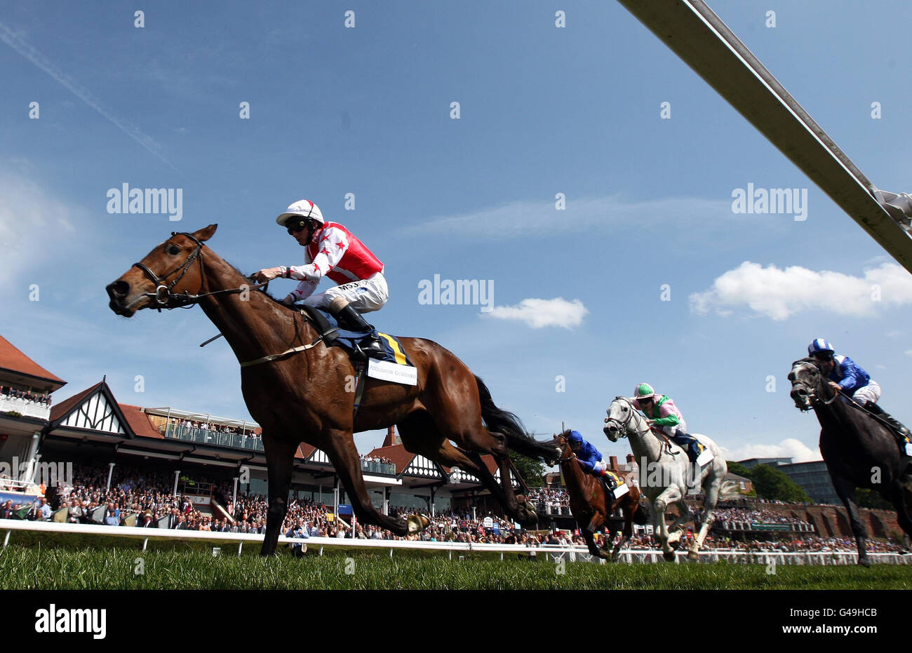 Glen's Diamond ridden by Paul Hanagan on thier way to victory in the Addleshaw Goddard Dee Stakes during the Boodles City Day at Chester Racecourse. Stock Photo