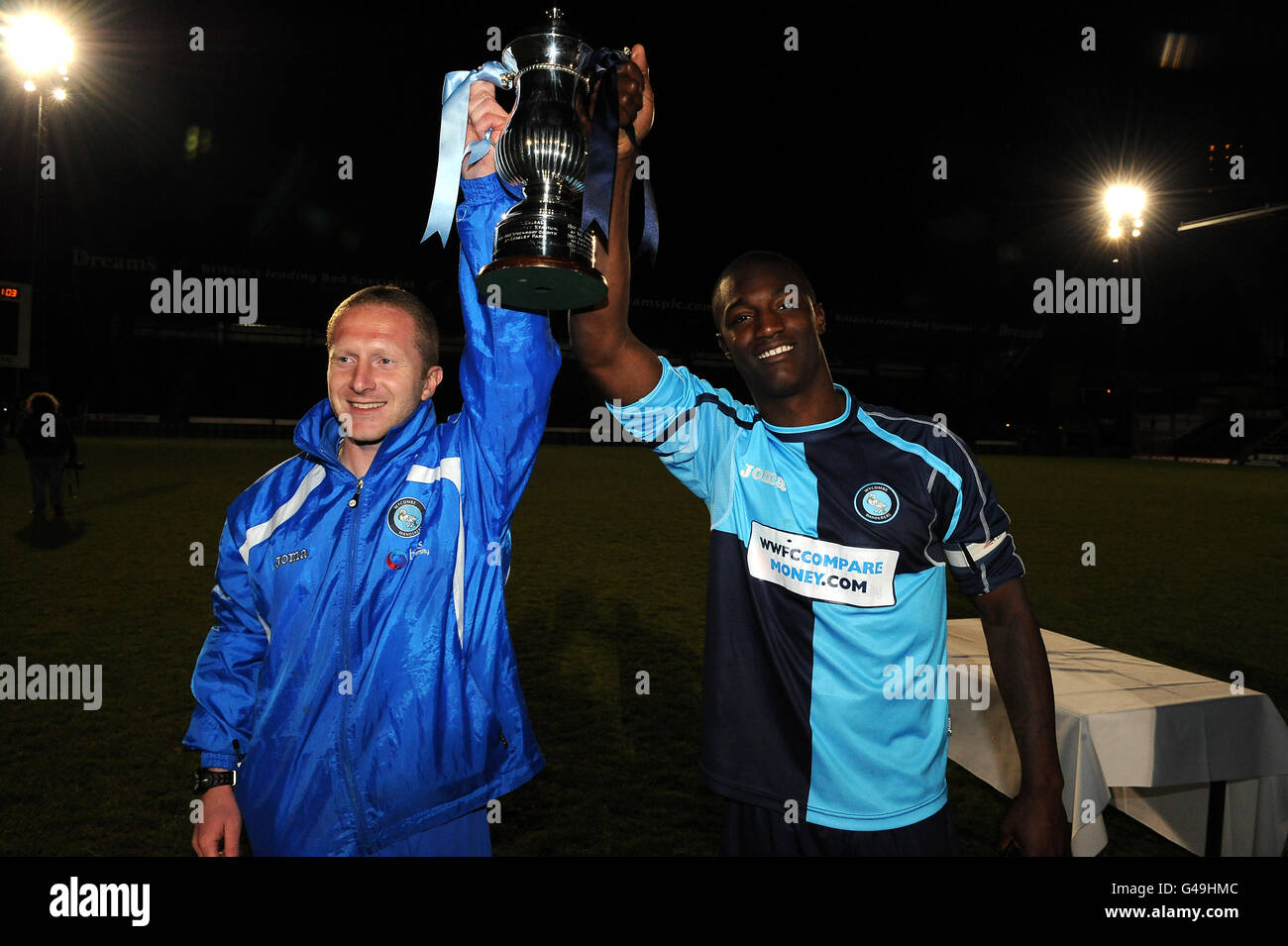 Wanderers' Manager Richard Dobson (left) and Captain Anthony Stewart with The Football
