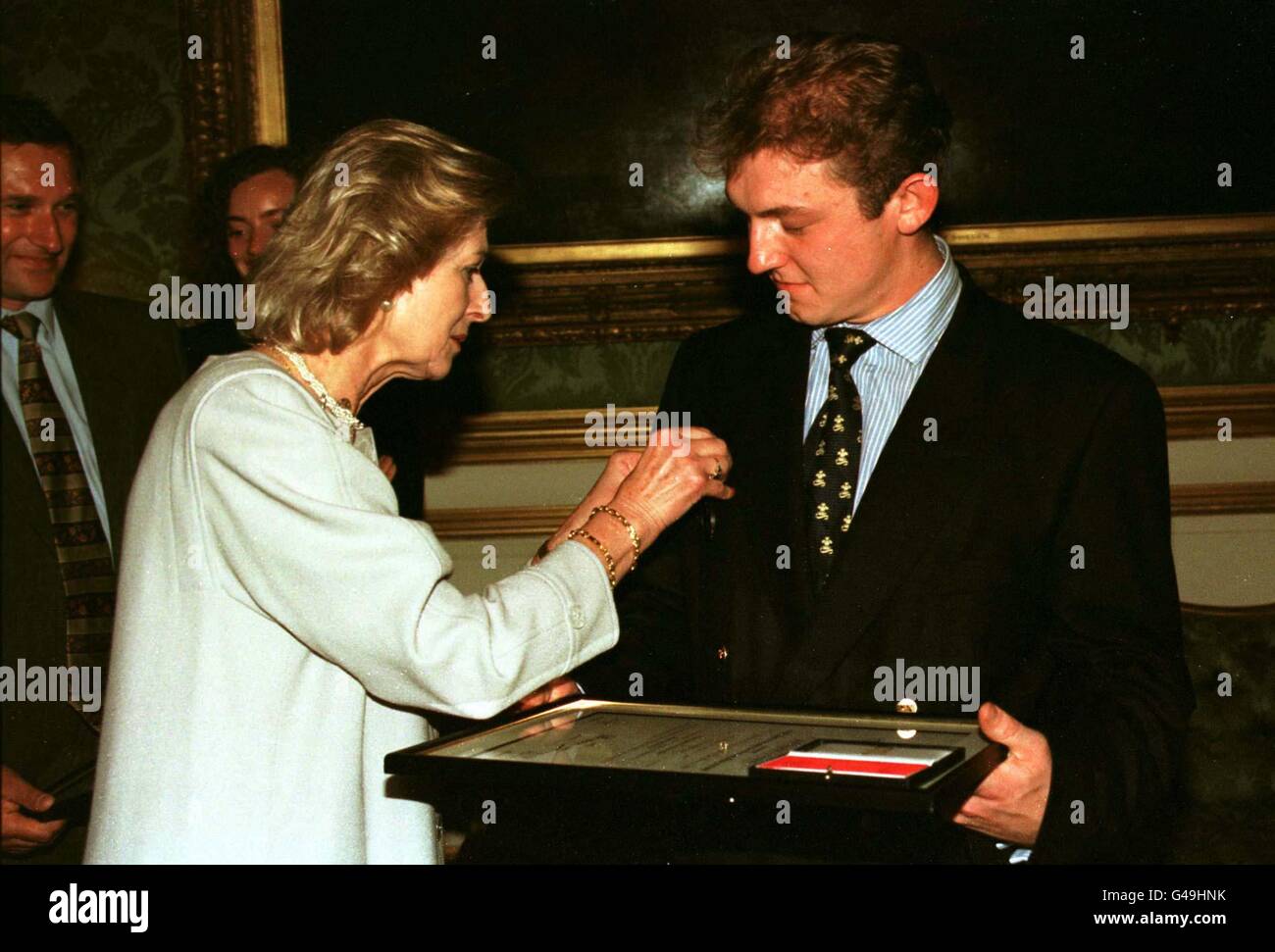 Princess Alexandra of Kent presents Royal Humane Society bronze award for bravery to explorer rune Gjeldne at St James' Palace. Stock Photo